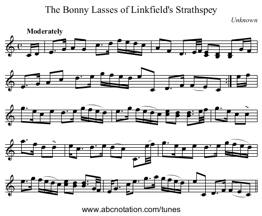 Bonny Lasses of Linkfield's Strathspey, The - staff notation