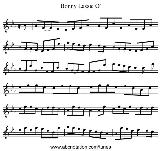 Bonny Lassie O' - staff notation