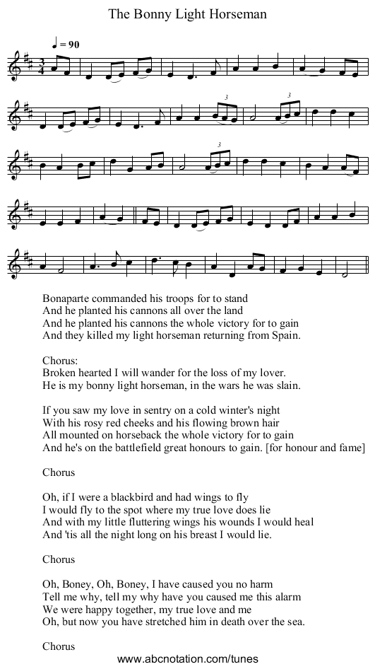 Bonny Light Horseman, The - staff notation