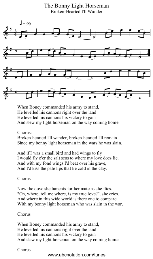 Bonny Light Horseman, The - staff notation