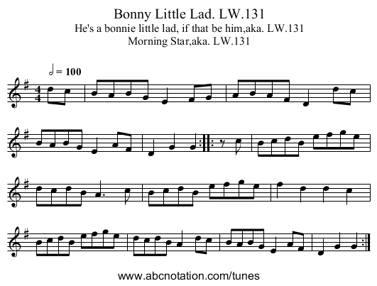 Bonny Little Lad. LW.131 - staff notation