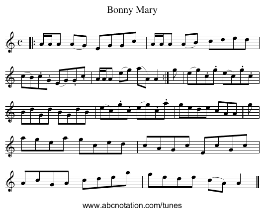 Bonny Mary - staff notation