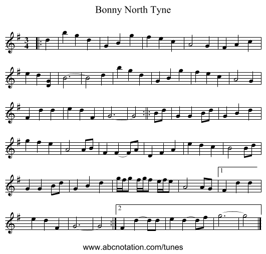 Bonny North Tyne - staff notation