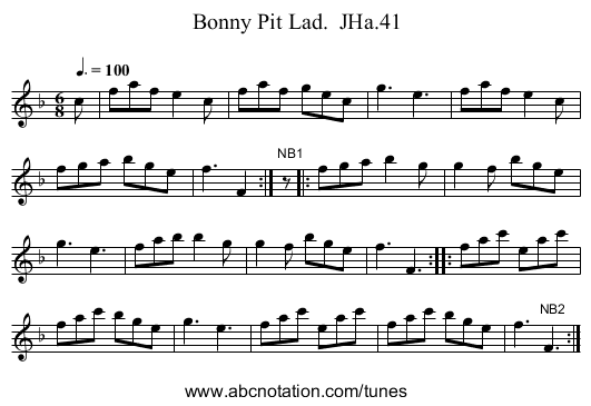 Bonny Pit Lad.  JHa.41 - staff notation