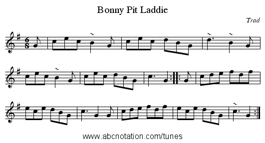 Bonny Pit Laddie - staff notation