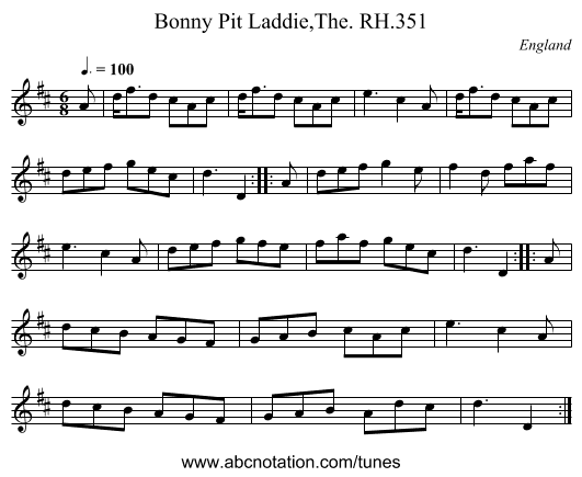 Bonny Pit Laddie,The. RH.351 - staff notation