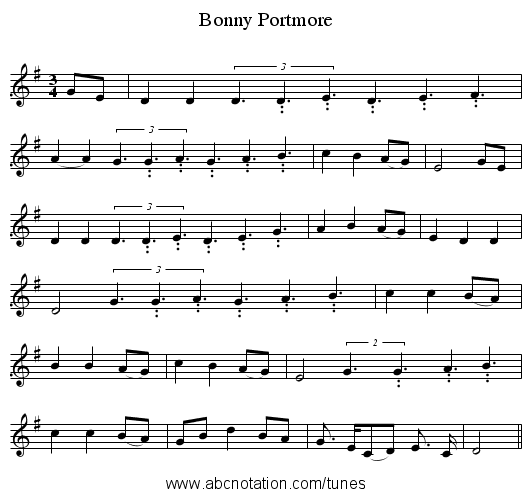 Bonny Portmore - staff notation