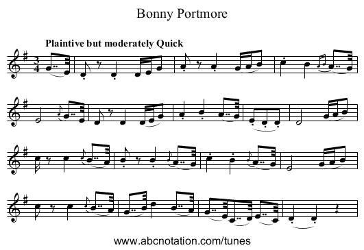 Bonny Portmore - staff notation