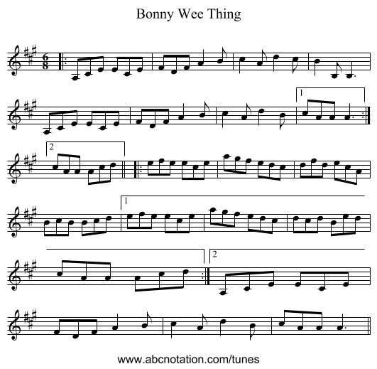 Bonny Wee Thing - staff notation
