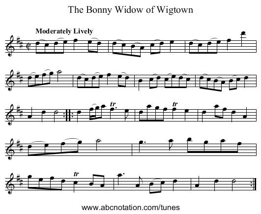 Bonny Widow of Wigtown, The - staff notation