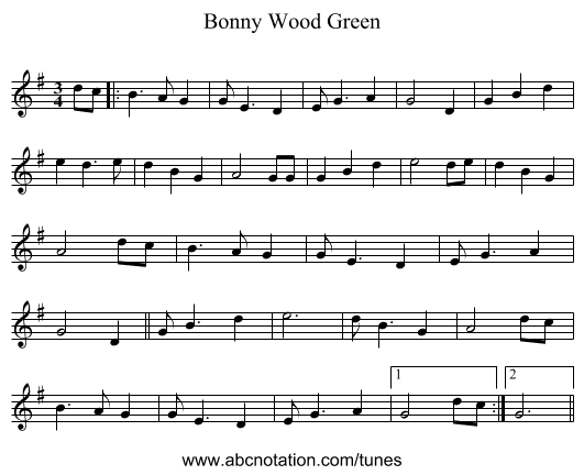 Bonny Wood Green - staff notation