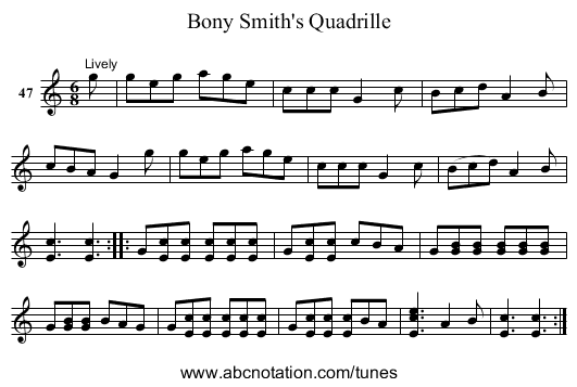 Bony Smith's Quadrille - staff notation