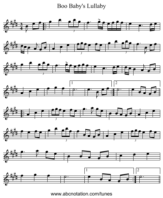 Boo Baby's Lullaby - staff notation