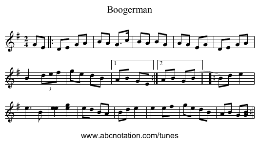 Boogerman - staff notation