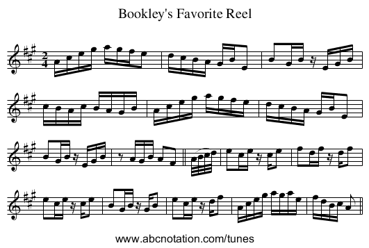 Bookley's Favorite Reel - staff notation