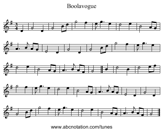 Boolavogue - staff notation
