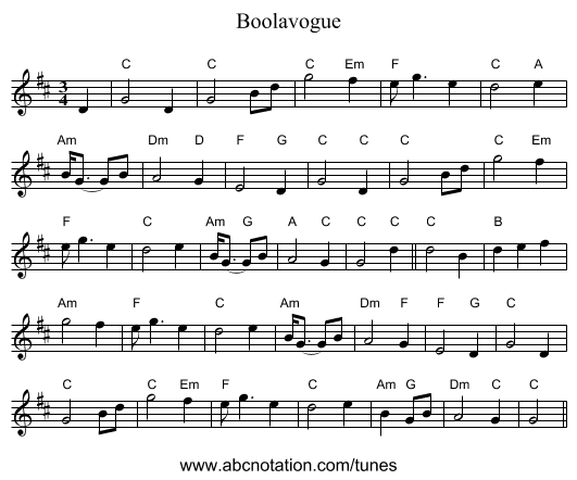 Boolavogue - staff notation