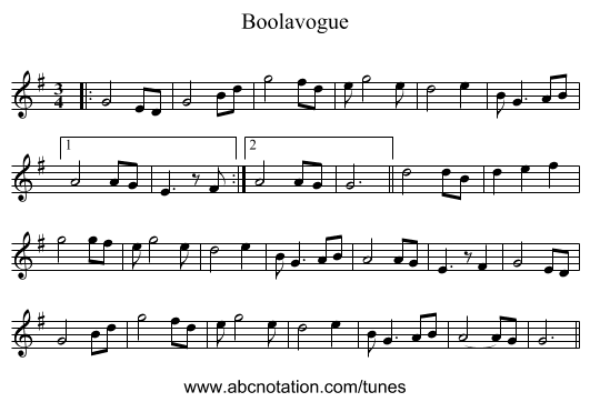 Boolavogue - staff notation