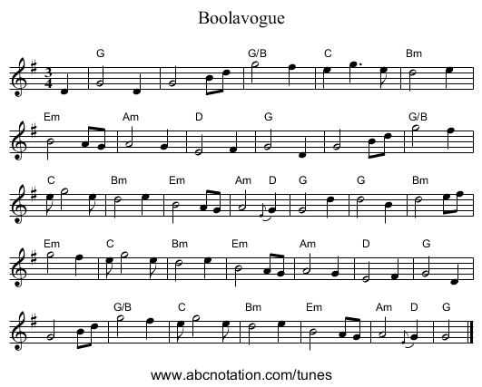 Boolavogue - staff notation