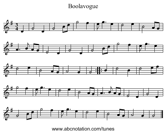 Boolavogue - staff notation
