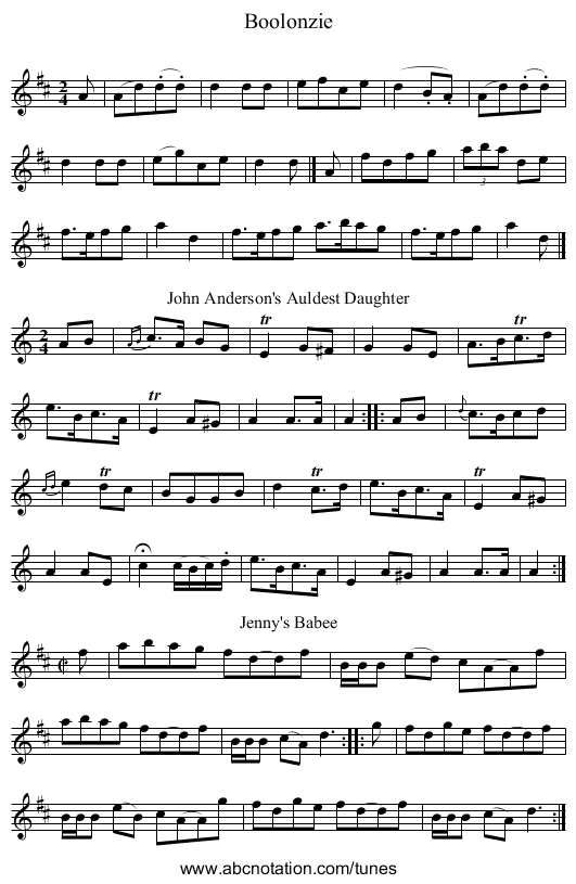 Boolonzie - staff notation