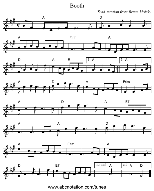 Booth - staff notation