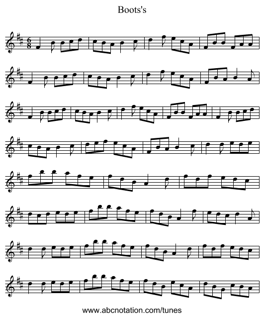 Boots's - staff notation