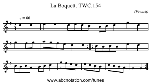 Boquett. TWC.154, La - staff notation