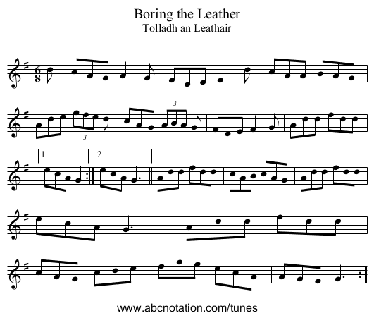 Boring the Leather - staff notation