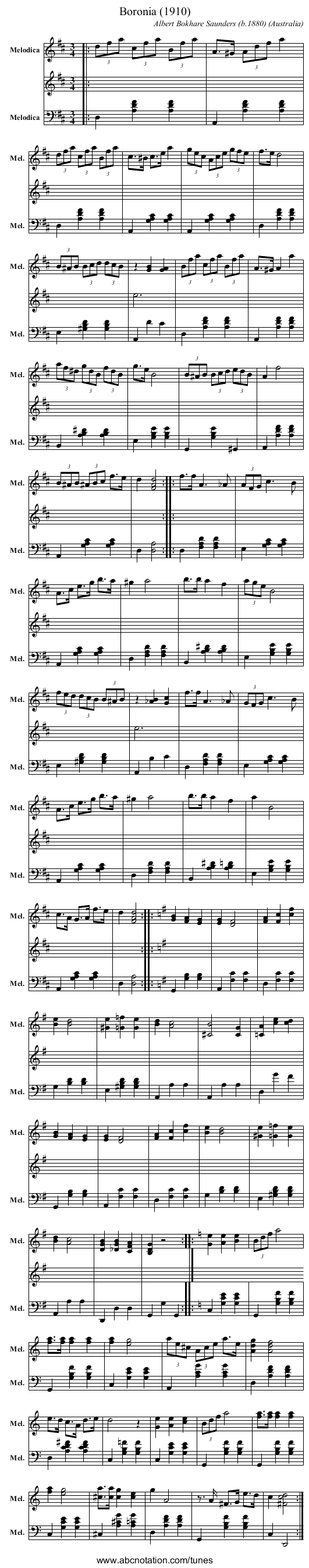 Boronia (1910) - staff notation