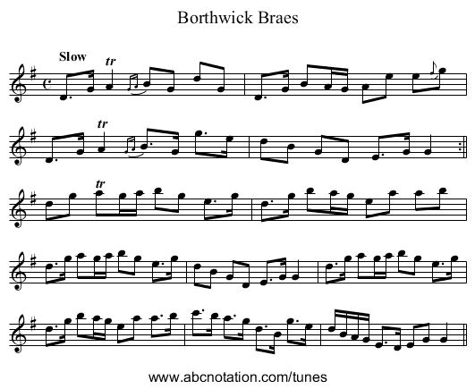 Borthwick Braes - staff notation