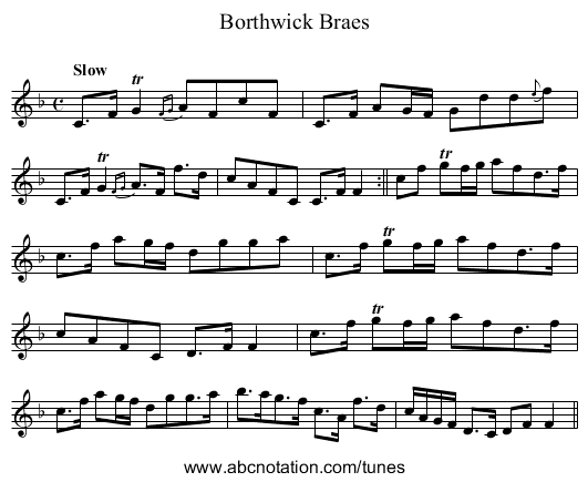 Borthwick Braes - staff notation