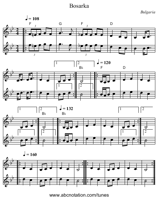 Bosarka - staff notation