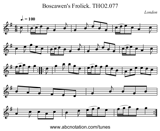 Boscawen's Frolick. THO2.077 - staff notation