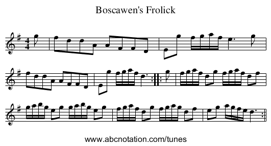 Boscawen's Frolick - staff notation