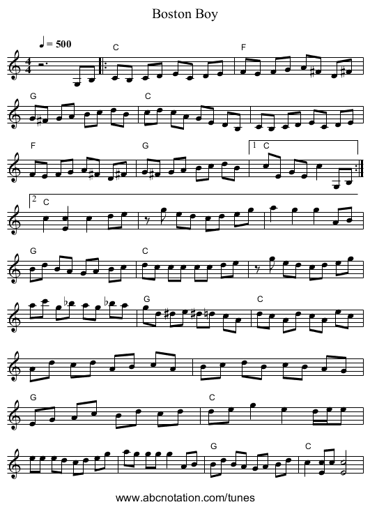 Boston Boy - staff notation