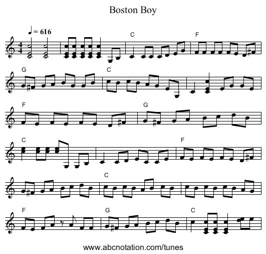 Boston Boy - staff notation