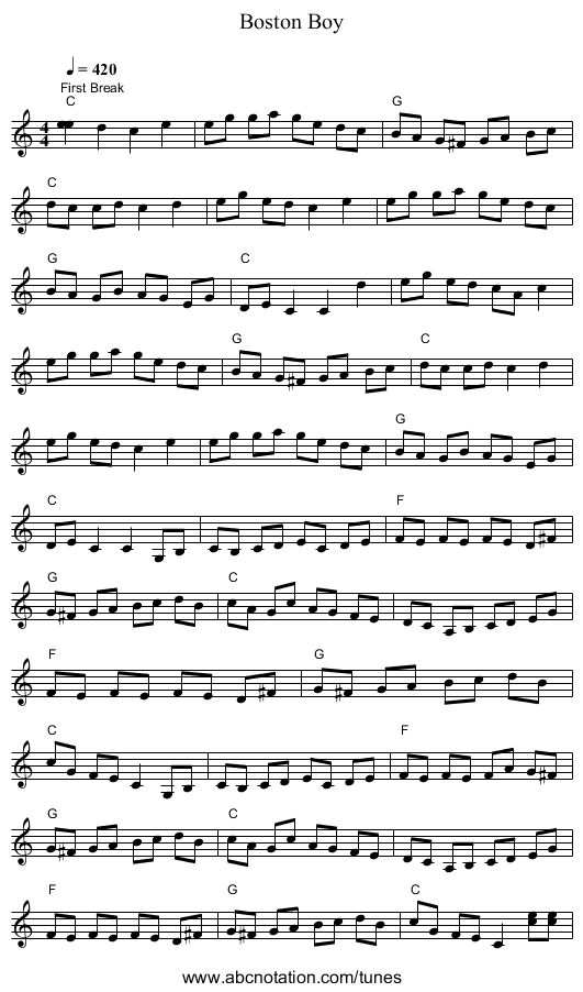 Boston Boy - staff notation