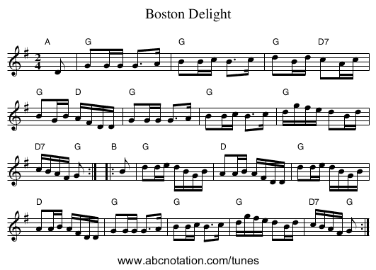 Boston Delight - staff notation