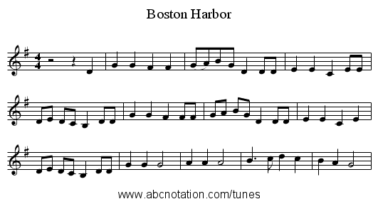 Boston Harbor - staff notation