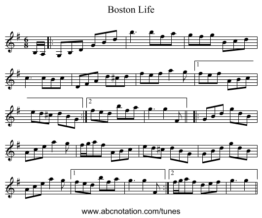 Boston Life - staff notation