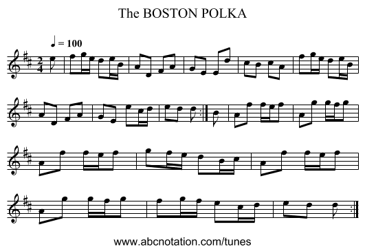 BOSTON POLKA, The - staff notation