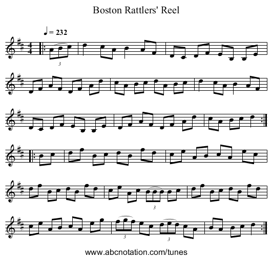 Boston Rattlers' Reel - staff notation