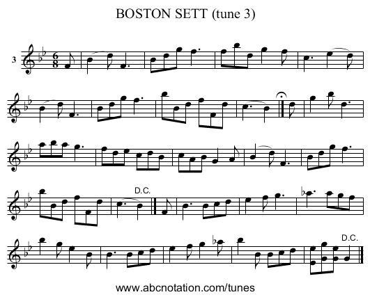BOSTON SETT (tune 3) - staff notation