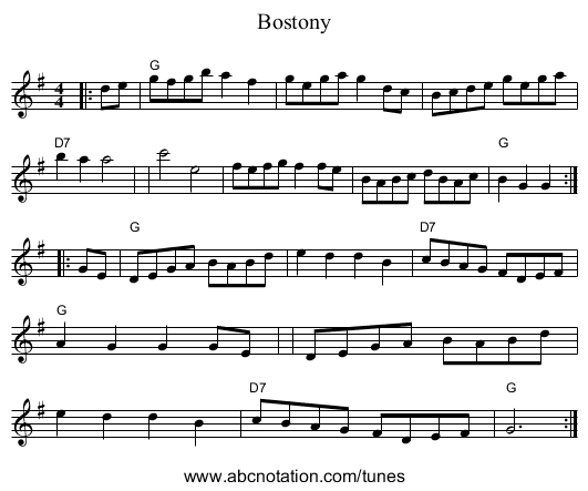 Bostony - staff notation