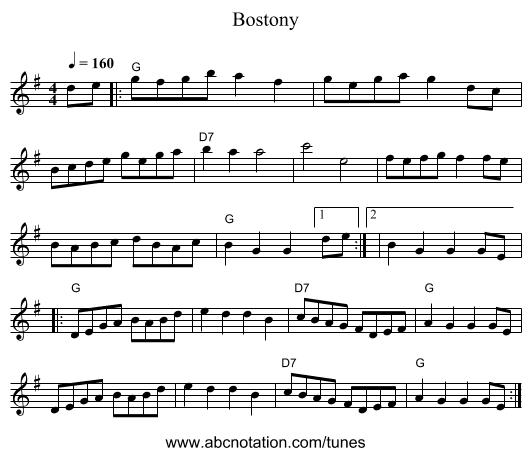 Bostony - staff notation