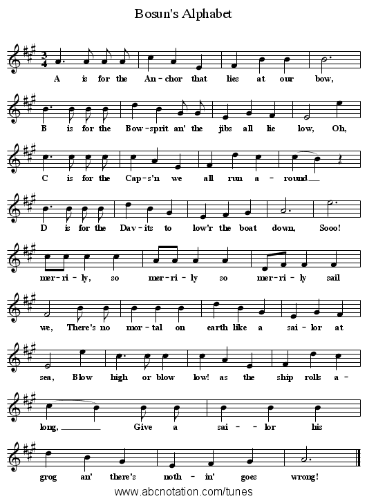 Bosun's Alphabet - staff notation