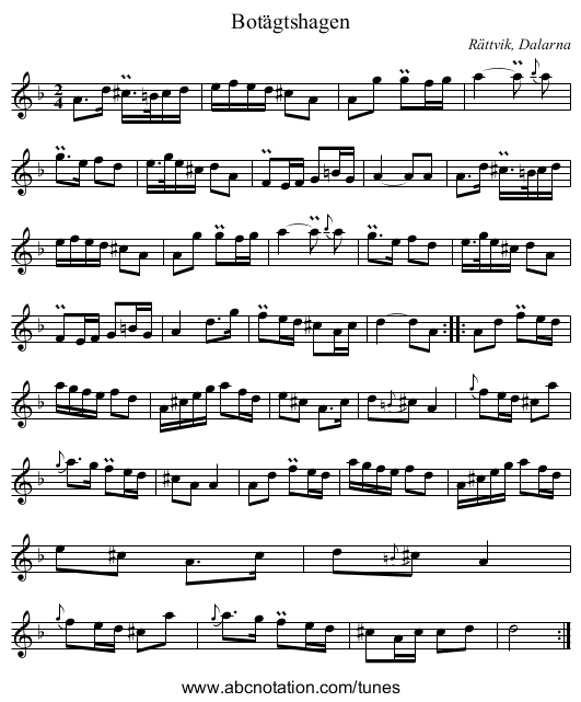 Botägtshagen - staff notation