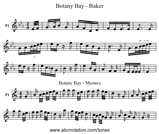 Botany Bay - Baker - staff notation