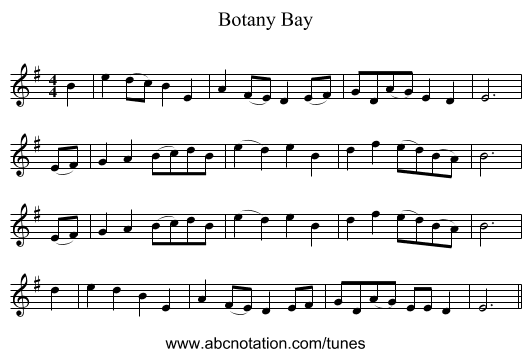 Botany Bay - staff notation